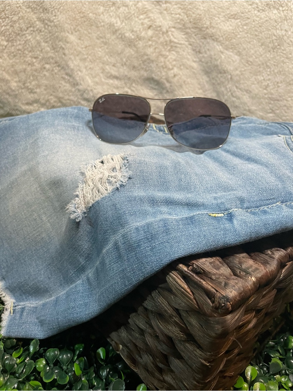 Ray-Ban Silver Frame Sunglasses with Dark Lenses